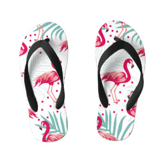 Tropical flamingo and leaves, summer pattern. kid's flip flops