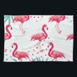 Tropical flamingo and leaves, summer pattern. kitchen towel<br><div class="desc">Tropical seamless pattern with colorful pink flamingo and leafs.Summer Vintage background.Textile texure
Colorful flamingo and leafs dance in rhythm. Summer's tropical embrace.
Tropical vibes with pink flamingos. Summer's vibrant embrace.
pattern,  flamingo,  seamless,  background,  illustration,  texture,  summer,  fashion,  nature,  plant,  tropical,  fabric,  pink,  textile,  wildlife,  exotic,  leafs,  textile texture,  wild</div>