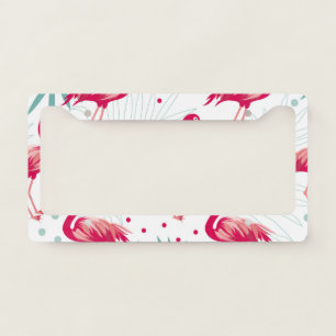Tropical flamingo and leaves, summer pattern. license plate frame