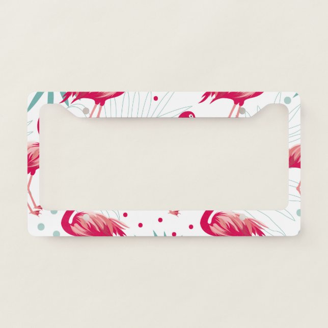 Tropical flamingo and leaves, summer pattern. license plate frame (Front)
