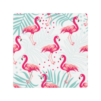 Tropical flamingo and leaves, summer pattern. metal print