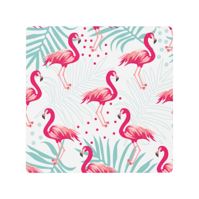 Tropical flamingo and leaves, summer pattern. metal print (Front)
