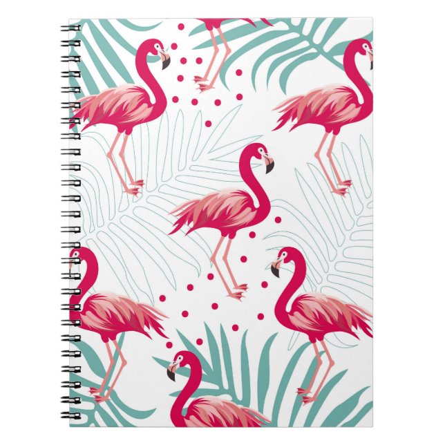 Tropical flamingo and leaves, summer pattern. notebook (Front)