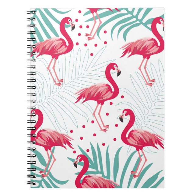 Tropical flamingo and leaves, summer pattern. notebook (Front)