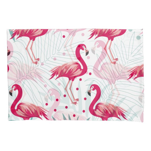 Tropical flamingo and leaves, summer pattern. pillow case (Front)