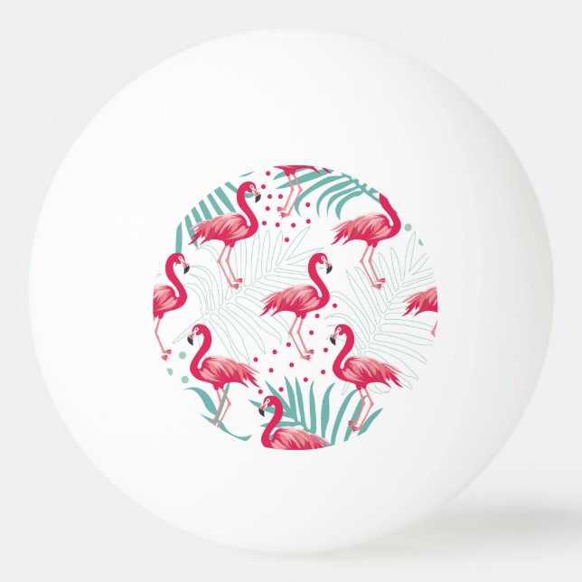 Tropical flamingo and leaves, summer pattern. ping pong ball (Front)