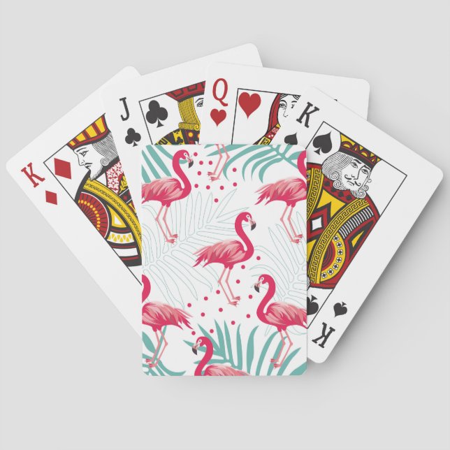 Tropical flamingo and leaves, summer pattern. poker cards (Back)