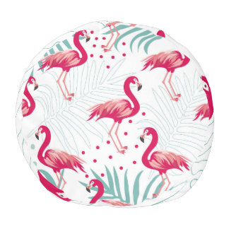 Tropical flamingo and leaves, summer pattern. pouf