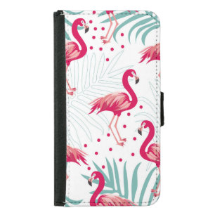 Tropical flamingo and leaves, summer pattern. samsung galaxy s5 wallet case