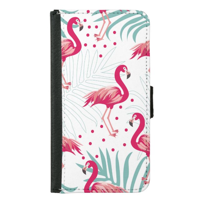 Tropical flamingo and leaves, summer pattern. samsung galaxy wallet case (Front)