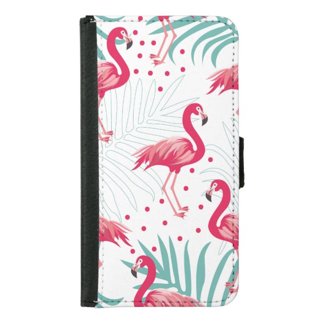 Tropical flamingo and leaves, summer pattern. samsung galaxy wallet case (Front)