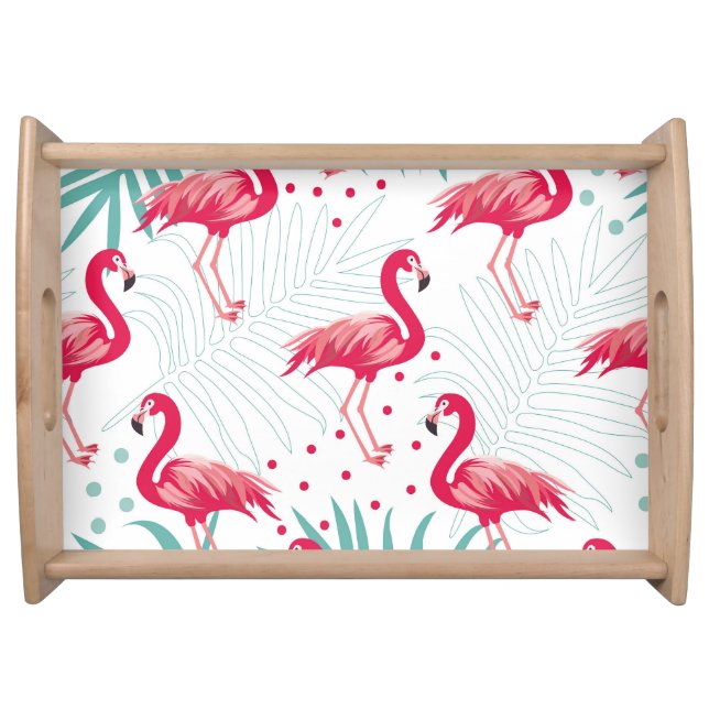 Tropical flamingo and leaves, summer pattern. serving tray (Front)
