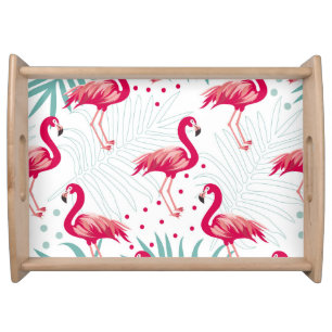 Tropical flamingo and leaves, summer pattern. serving tray