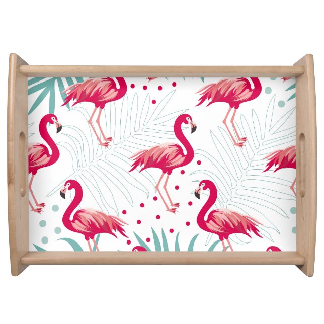 Tropical flamingo and leaves, summer pattern. serving tray (Front)
