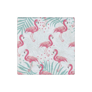 Tropical flamingo and leaves, summer pattern. stone magnet