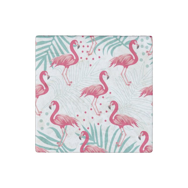 Tropical flamingo and leaves, summer pattern. stone magnet (Front)