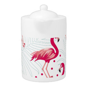 Tropical flamingo and leaves, summer pattern. teapot