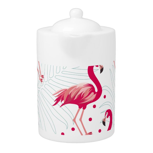 Tropical flamingo and leaves, summer pattern. teapot (Front)
