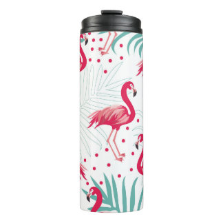 Tropical flamingo and leaves, summer pattern. thermal tumbler