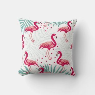 Tropical flamingo and leaves, summer pattern. throw pillow