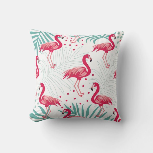 Tropical flamingo and leaves, summer pattern. throw pillow (Front)