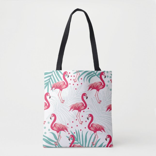 Tropical flamingo and leaves, summer pattern. tote bag (Front)