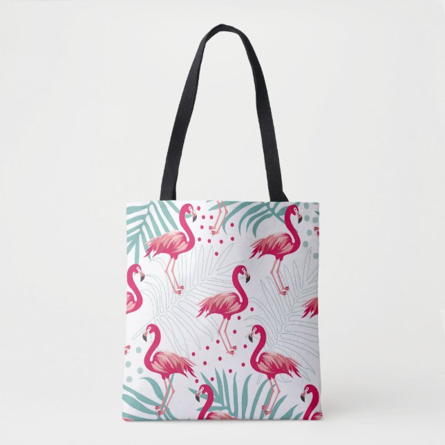 Tropical flamingo and leaves, summer pattern. tote bag (Front)