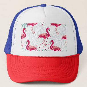 Tropical flamingo and leaves, summer pattern. trucker hat