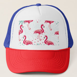 Tropical flamingo and leaves, summer pattern. trucker hat