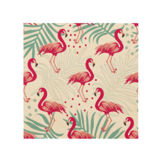 Tropical flamingo and leaves, summer pattern. wood wall art