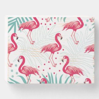 Tropical flamingo and leaves, summer pattern. wooden box sign