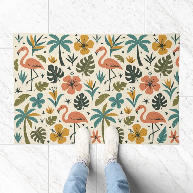 Tropical Flamingo and Palm Tree Pattern Doormat (Indoor)