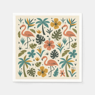 Tropical Flamingo and Palm Tree Pattern Napkins