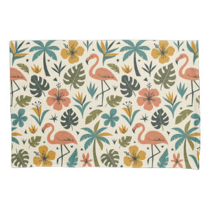 Tropical Flamingo and Palm Tree Pattern Pillow Case