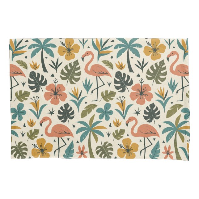 Tropical Flamingo and Palm Tree Pattern Pillow Case (Front-Left)