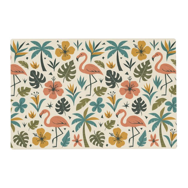 Tropical Flamingo and Palm Tree Pattern Placemat (Front)