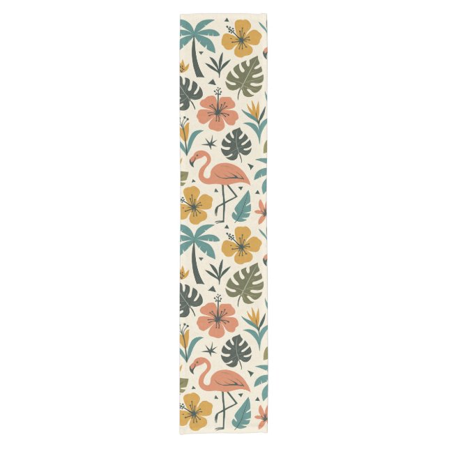 Tropical Flamingo and Palm Tree Pattern Short Table Runner (Front)