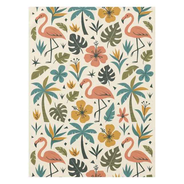 Tropical Flamingo and Palm Tree Pattern Tablecloth (Front)