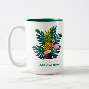 Tropical Flamingo and Pineapple Summer Gift Coffee Two-Tone Coffee Mug