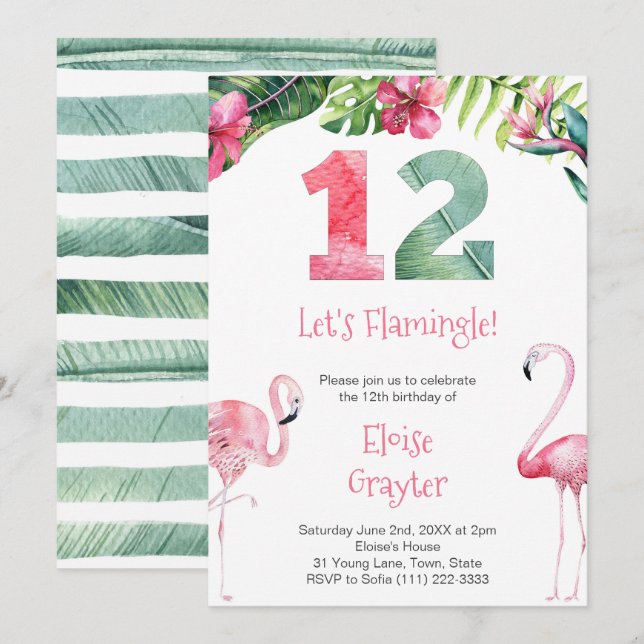 Tropical Flamingo Any Age Female Birthday Party  Invitation (Front/Back)