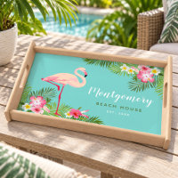 Tropical Flamingo Aqua Beach House Family Name