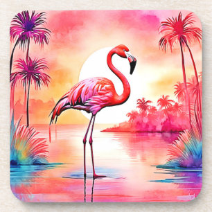 Tropical Flamingo Art Beverage Coaster