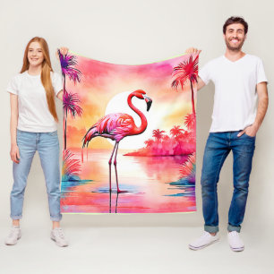 Tropical Flamingo Art Fleece Blanket