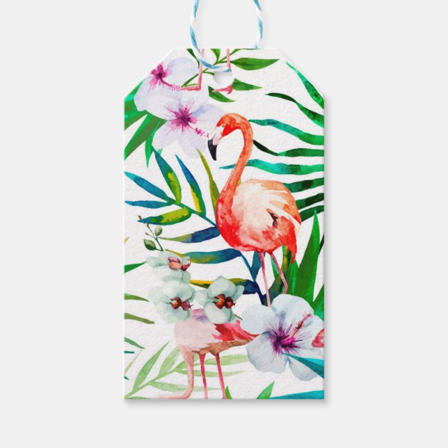 Tropical flamingo art gift tags (Front)