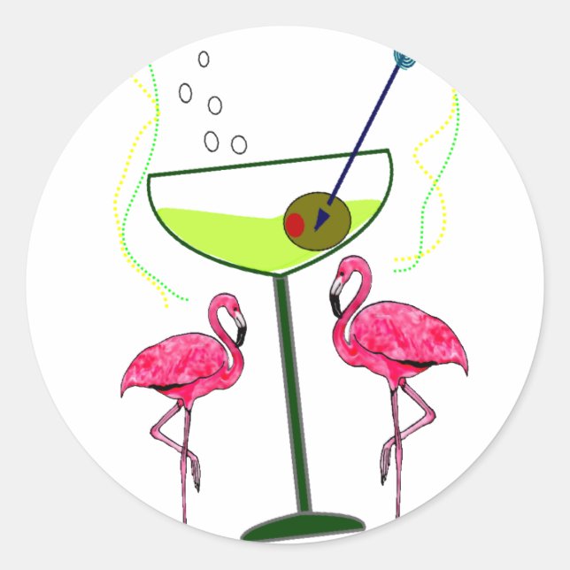 Tropical Flamingo Art Gifts Classic Round Sticker (Front)