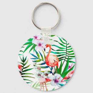 Tropical flamingo art keychain