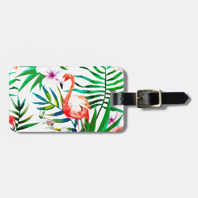 Tropical flamingo art luggage tag (Front Horizontal)