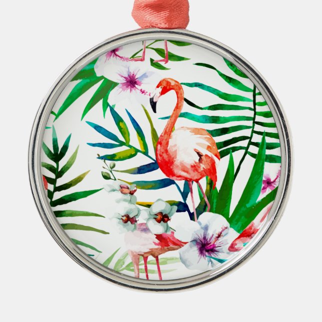 Tropical flamingo art metal ornament (Front)