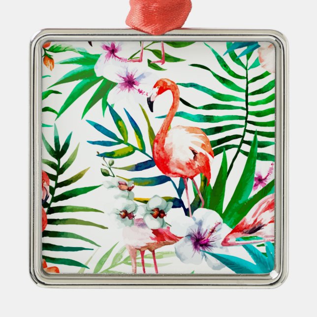 Tropical flamingo art metal ornament (Front)