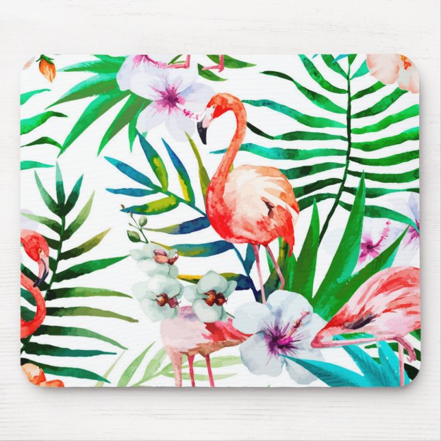 Tropical flamingo art mouse pad (Front)